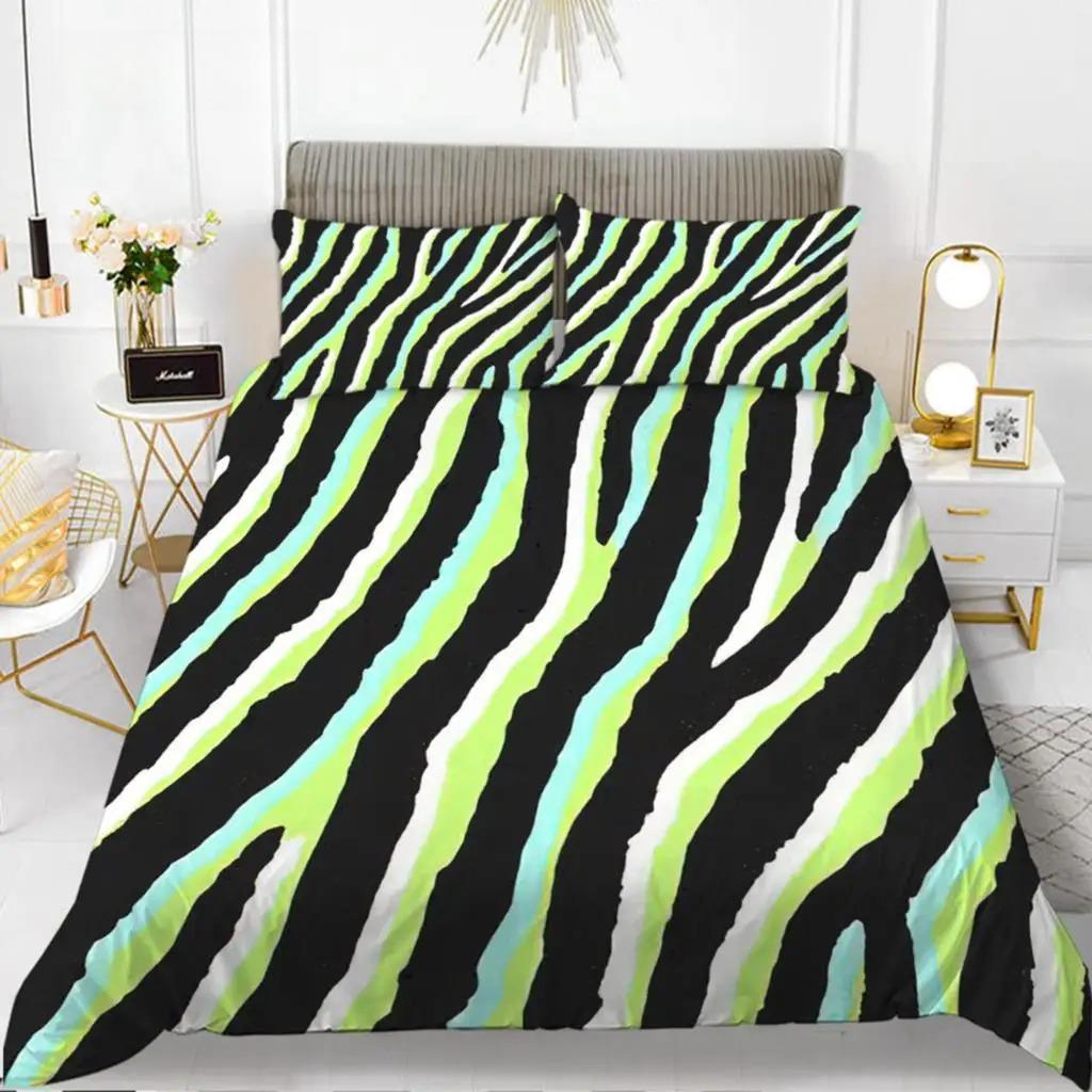 Zebra Print Duvet Cover Set King Polyester Red Black Stripes Bedding Set Wild Animal Zebra Wildlife Skin Quilt Cover for Girls