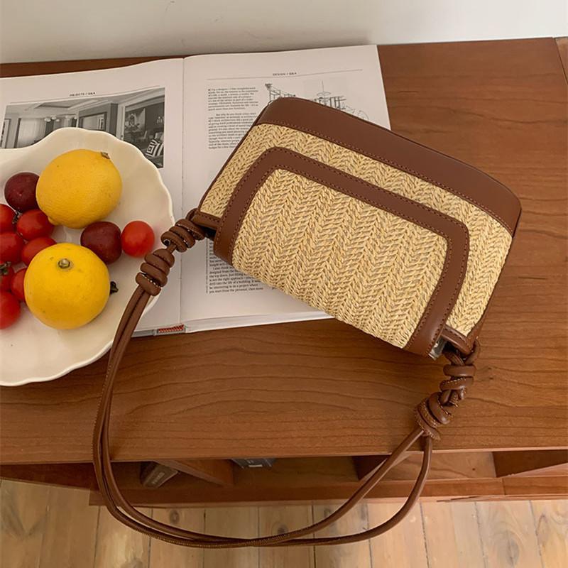 Straw bags for women designer bags woven with cord wooden handle shoulder bag