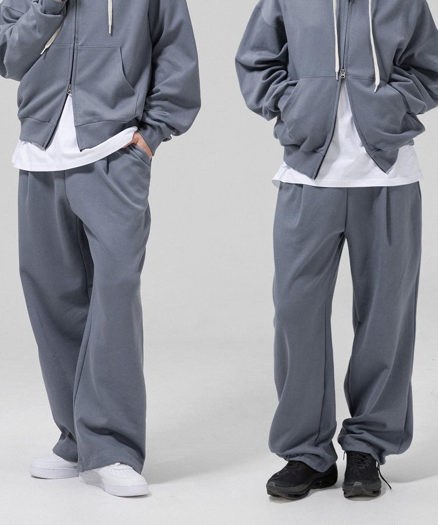 Geulaenpini Premium Double-Sided Brushed Wide One-Pleat Two-Way String Training Pants - Gray