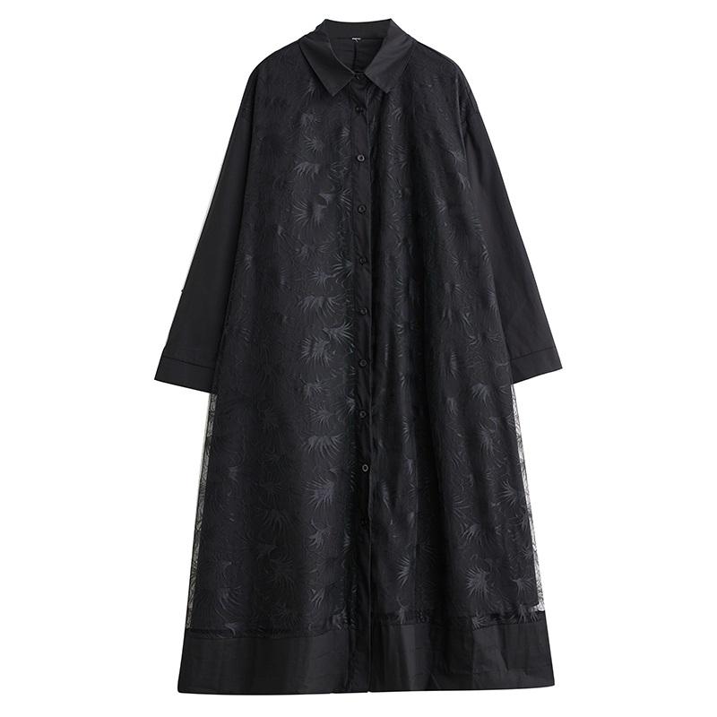 Long sleeve Plus size Cotton mesh vintage floral new in dresses for women casual loose spring autumn Shirt dress