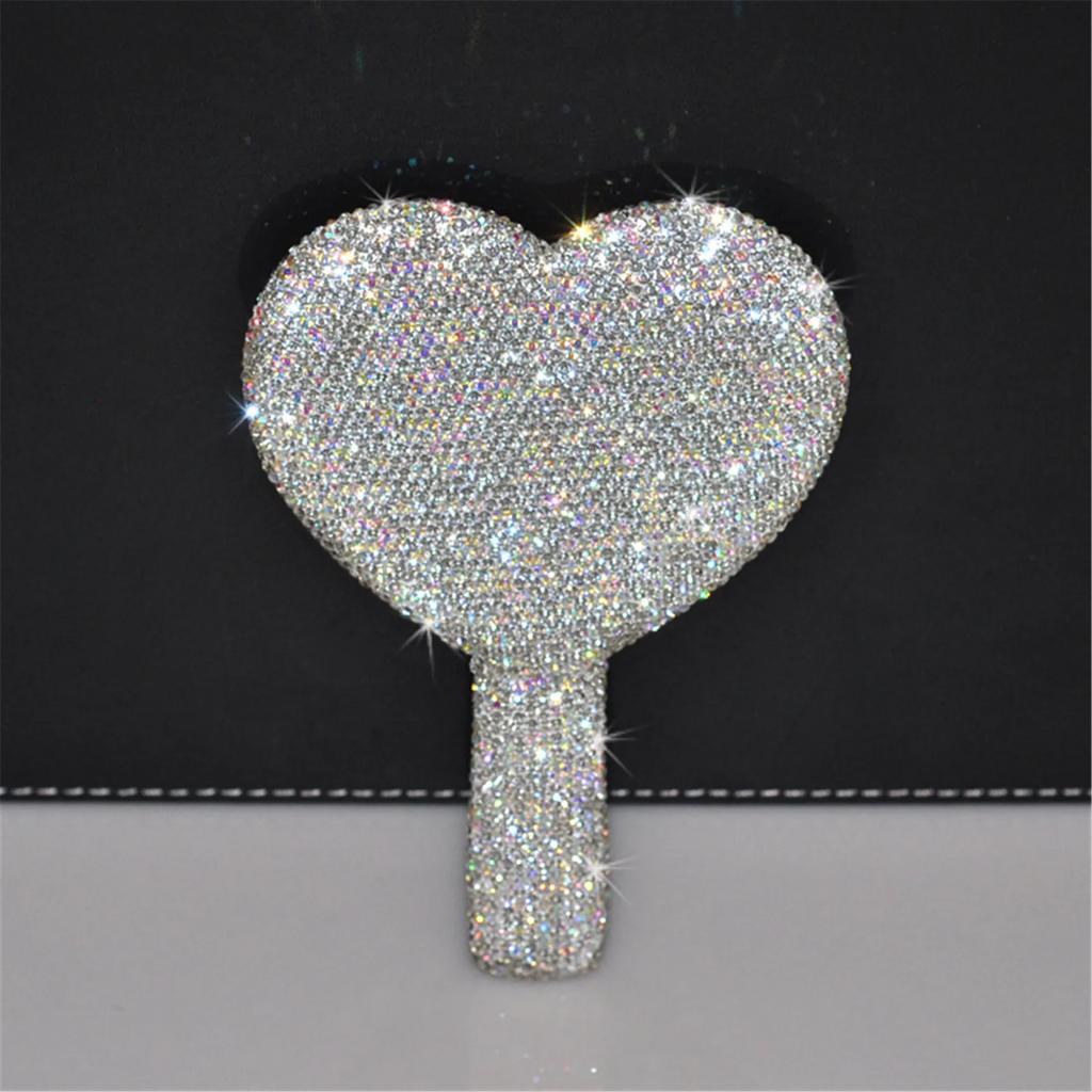 Travel Diamond Makeup Mirror Love Heart Bling Cosmetic Beauty Tools Handheld Vanity Portable Make Up Mirror for Girls Gifts