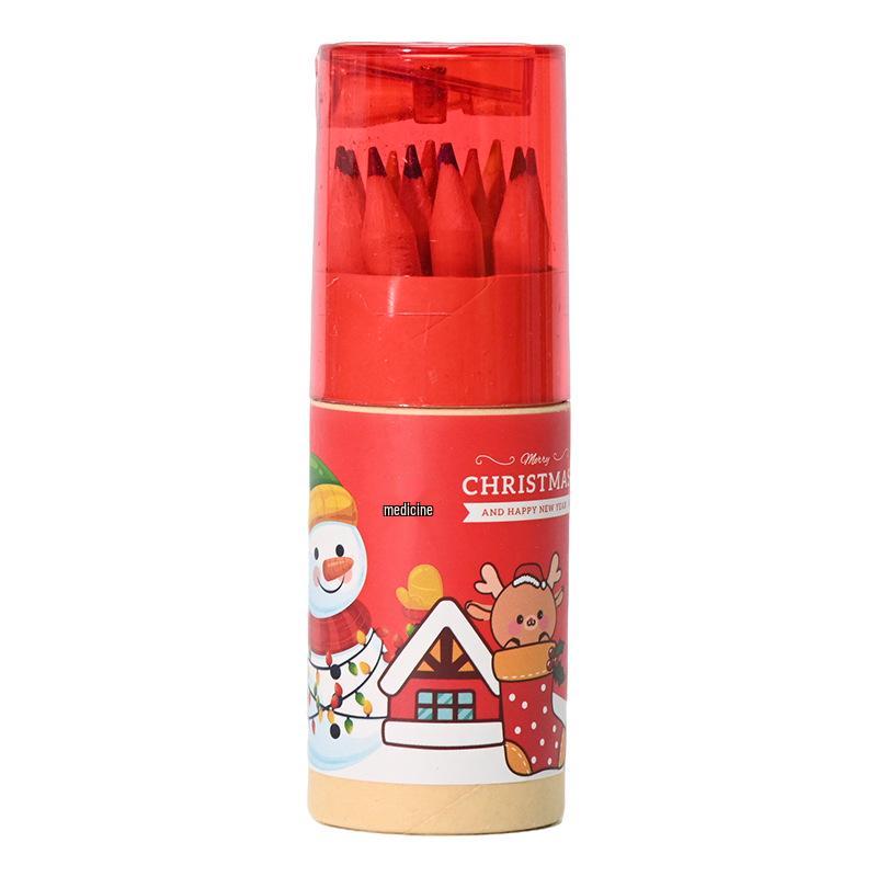 Cartoon Christmas Colored Pencils - 12 Colors in Tube with Sharpener for Kids