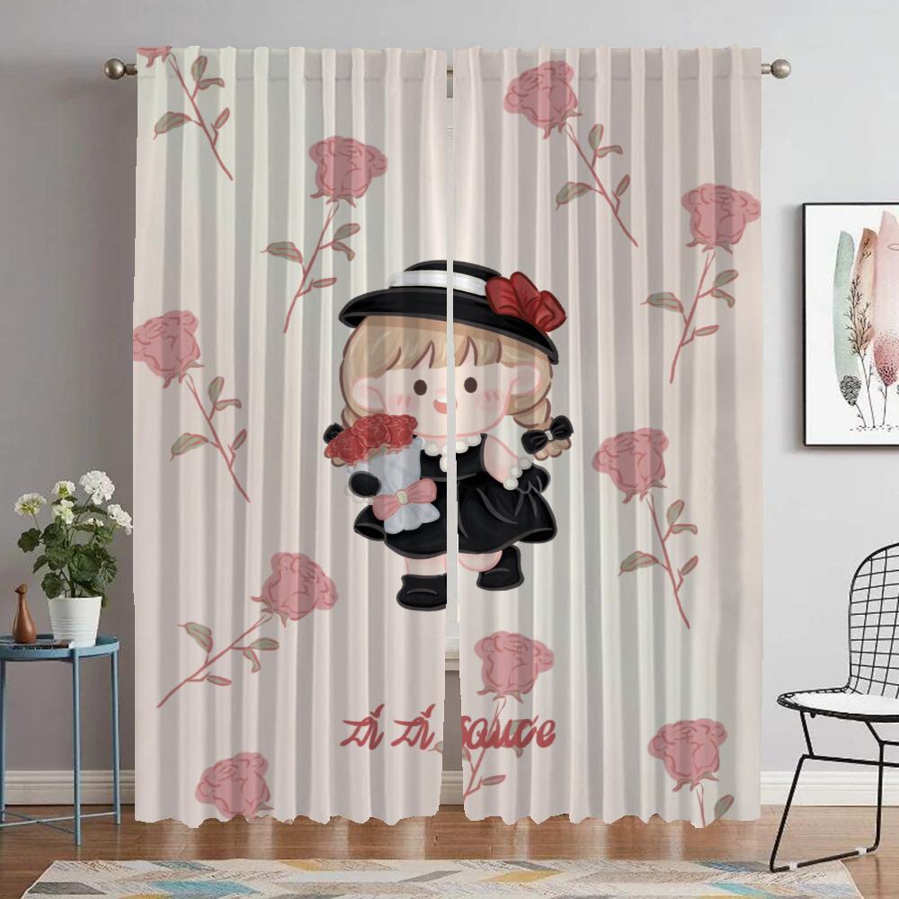 Cute Girl Curtains for Bedroom Curtains Child Room Living Room Curtain Partition Halloween Decoration Shades Kitchen Blackout
