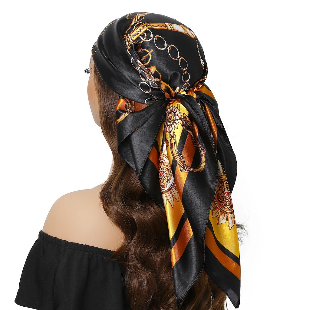 Head Scarf Women Luxury Brand Square 90*90cm Silk Foulard Satin Bandana Cheveux Soft Neckerchief Hijab Hair Scarves For Ladies