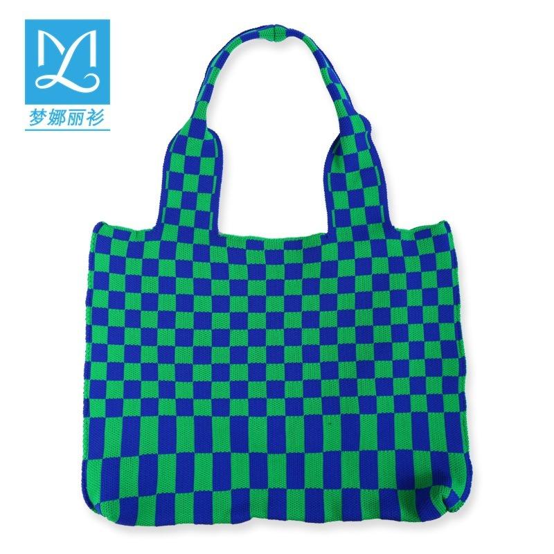 Απλή σκακιέρα πλεκτή τσάντα ώμου Γυναικεία τσάντα αγορών Μεγάλης χωρητικότητας Φοιτητική τσάντα τσάντα πλάτης