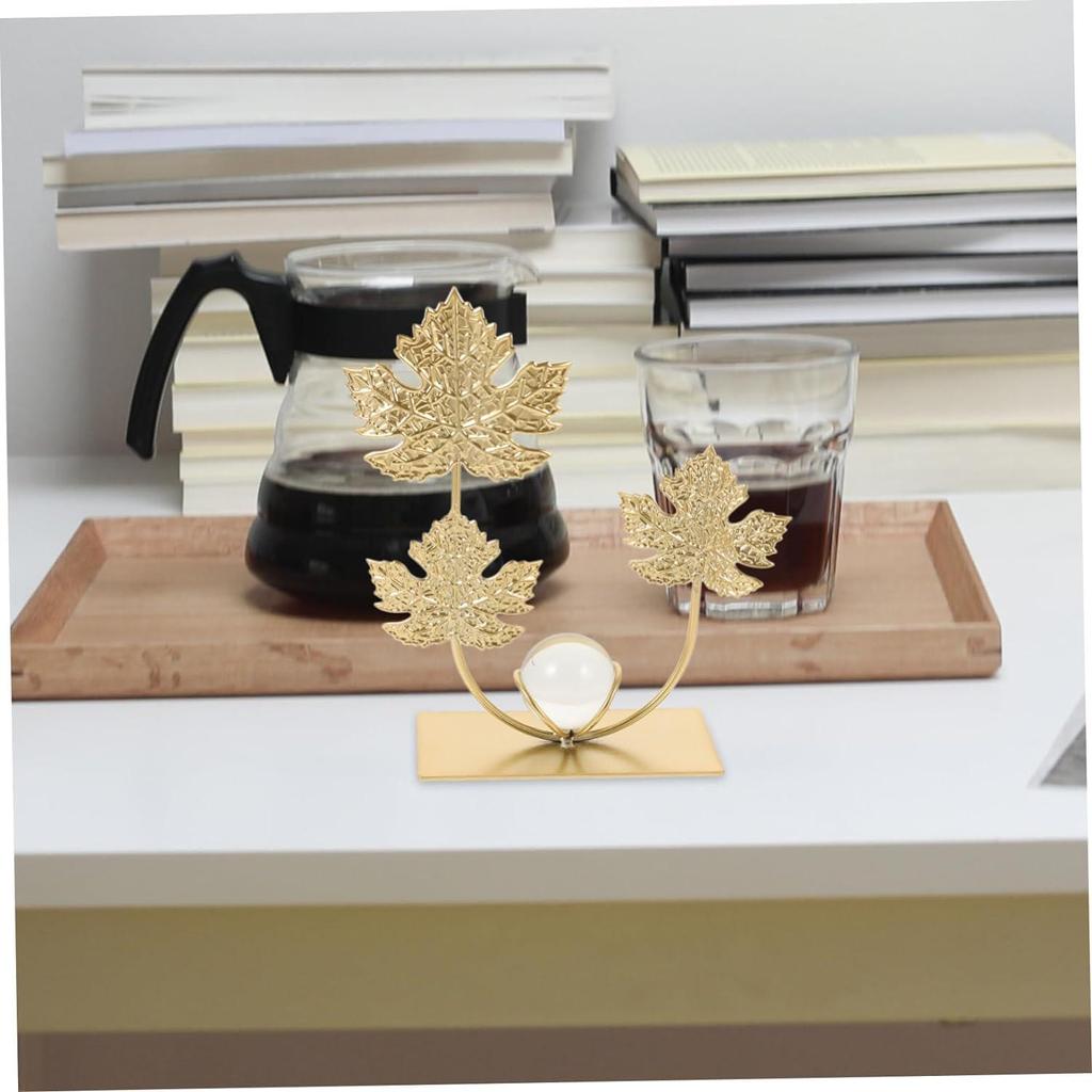 Leaf Sculpture Statue Decor Desktop Ornament Iron Sculptures Art Home Crafts Statues for Living Room Bedroom Office Shelves Decoration(Maple Leaf)