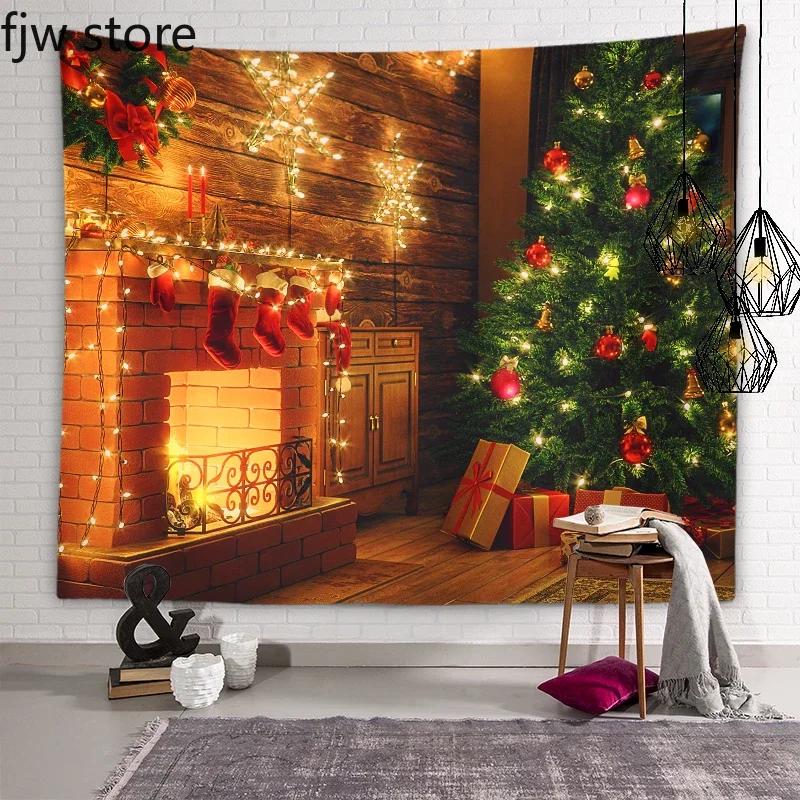 Рождественский Новый год Декор Гобелен Дерево Печь Свеча Настенная Живопись Комната — фото 3