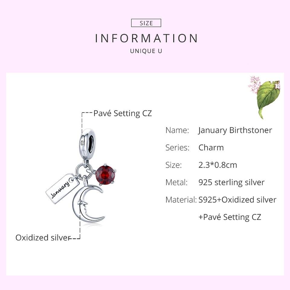WOSTU 925 Sterling Silver January Birthstone Charm Beads Fit Original 3mm Bracelets & Bangle DIY Jewelry