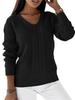 European & American Women's V-Neck Cable Knit Sweater - Long Sleeve Solid Color Casual Pullover Top