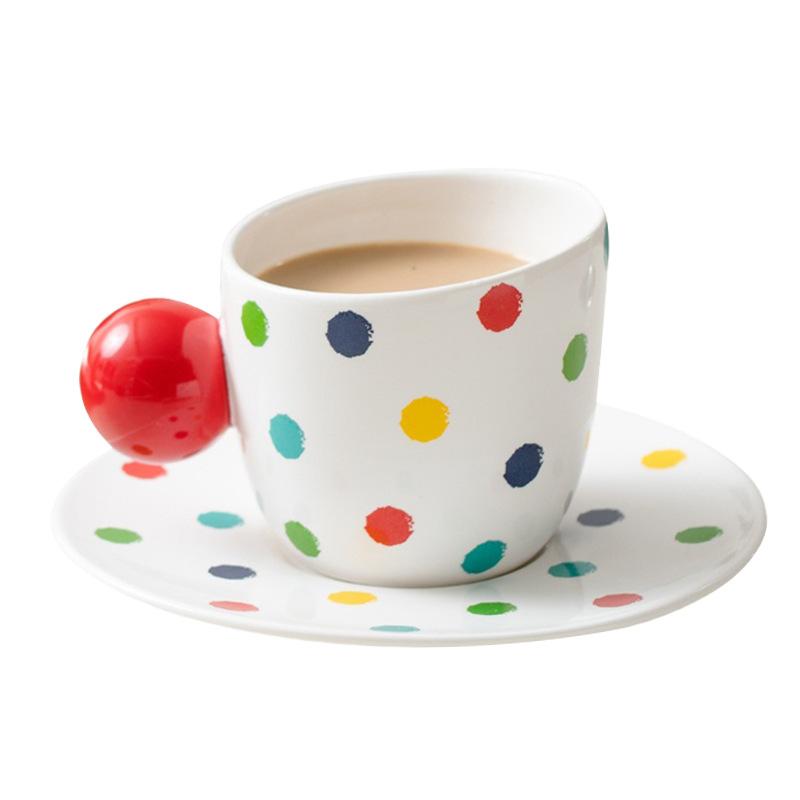 

Набір чашки та блюдця в горошок з косим краєм, кавова чашка в скандинавському стилі, високоцінна чашка для післяобіднього чаю, побутова керамічна чашка 190ml