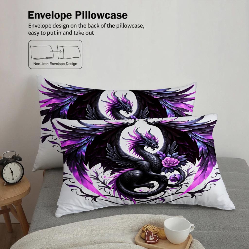3pcs Dragon And Rose Bedding Sets 3D Printed Purple Black Dragon Pattern Duvet Cover Sets With Pillowcases No Filling