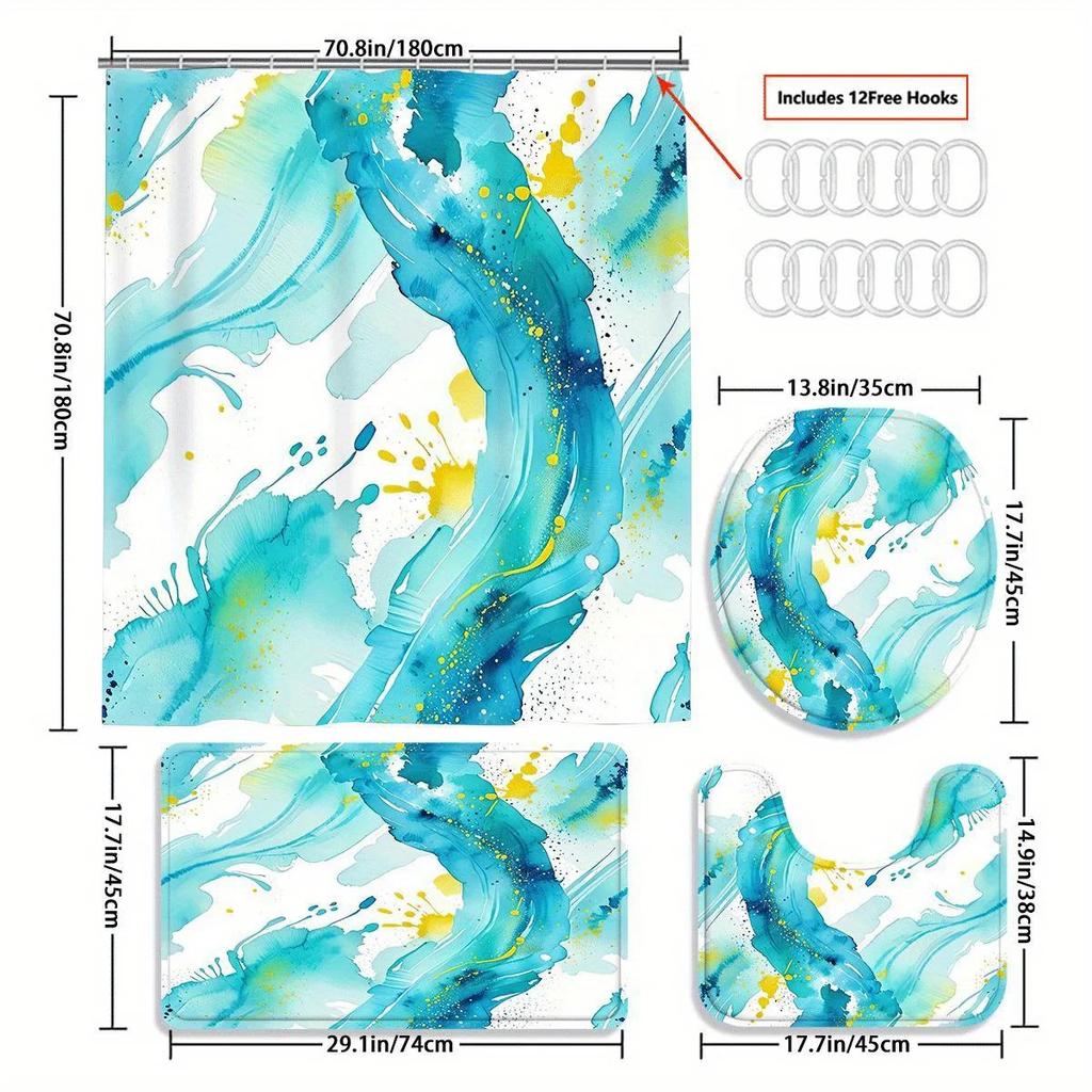 Blue Ocean Shower Curtain-Fashion Blue Green and Yellow Abstract Design Bathroom Decorative Curtain 180x200cm