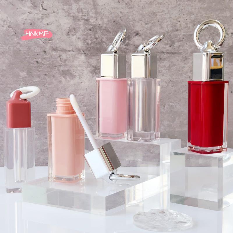 4ml Leerer Lipgloss-Tiegel Klarer Quadratischer Kosmetikbehälter mit Großer Bürste Schlüsselanhänger Lipgloss-Tiegel Make-up-Probenflasche