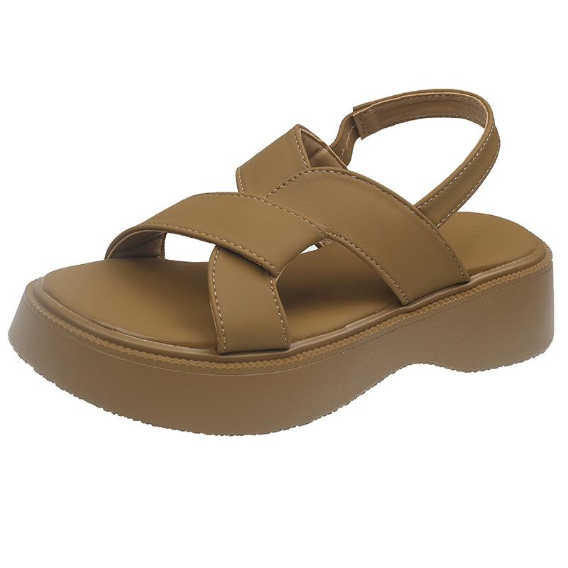 Platform open-toed retro sandals women's summer 2025 new buckle sandals Korean Roman beach shoes women