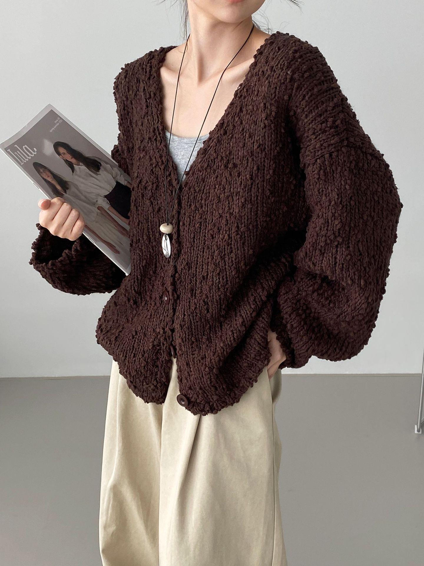 

Soft & Cozy Autumn Wool Cardigan for Women - Loose Fit, Lazy Style Knitwear One Size кавовий