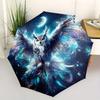 Automatic Open/Close Umbrella with One-Touch Button - Elegant Owl & Cosmic Night Sky Design, Compact Travel Umbrella with 8-Ri