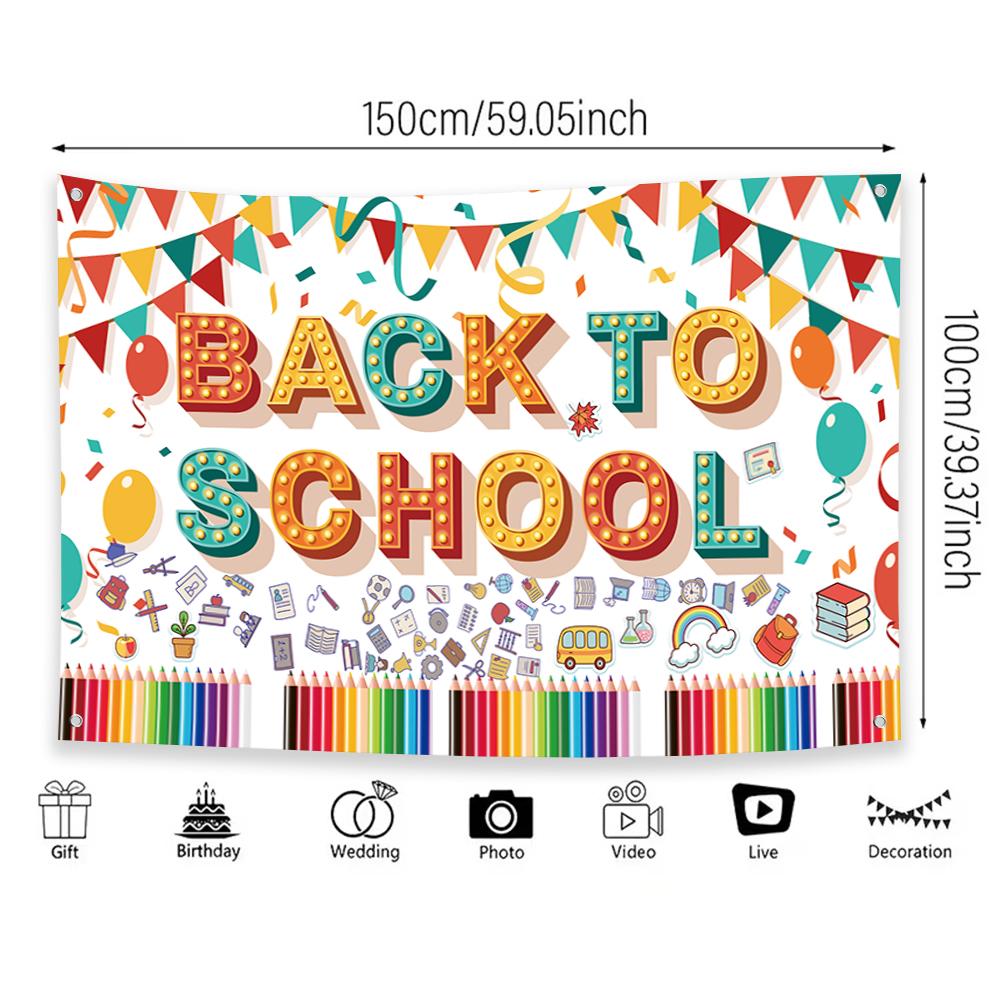1 Decorative Back-to-School Party Background, Polyester Cloth with Colored Pencil Pattern for Back-to-School Party Decoration