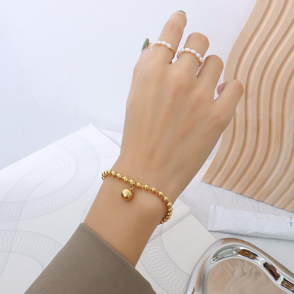 Niche Elegant Geometric Steel Bead Bracelet, Multiple Shapes, 18K Gold-Plated Stainless Steel.