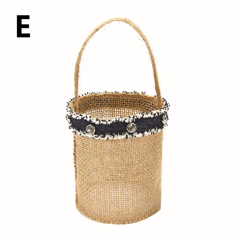 Wedding Lace Burlap Flower Basket Linen Handle Vintage Flower Basket Rustic Wedding Ceremony Lace Satin Flower Basket