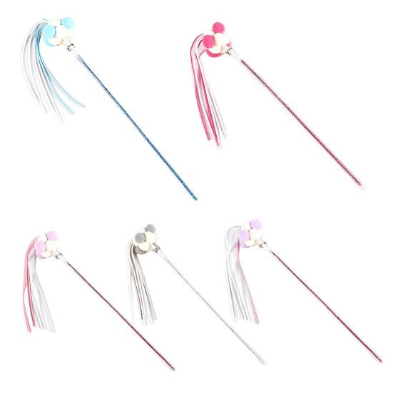 Funny Cat Stick Toy Flexible Long Pole Cat Teaser Wand with Bell And Tassel Interactive Pom-Poms Teaser Wand for Indoor Cats