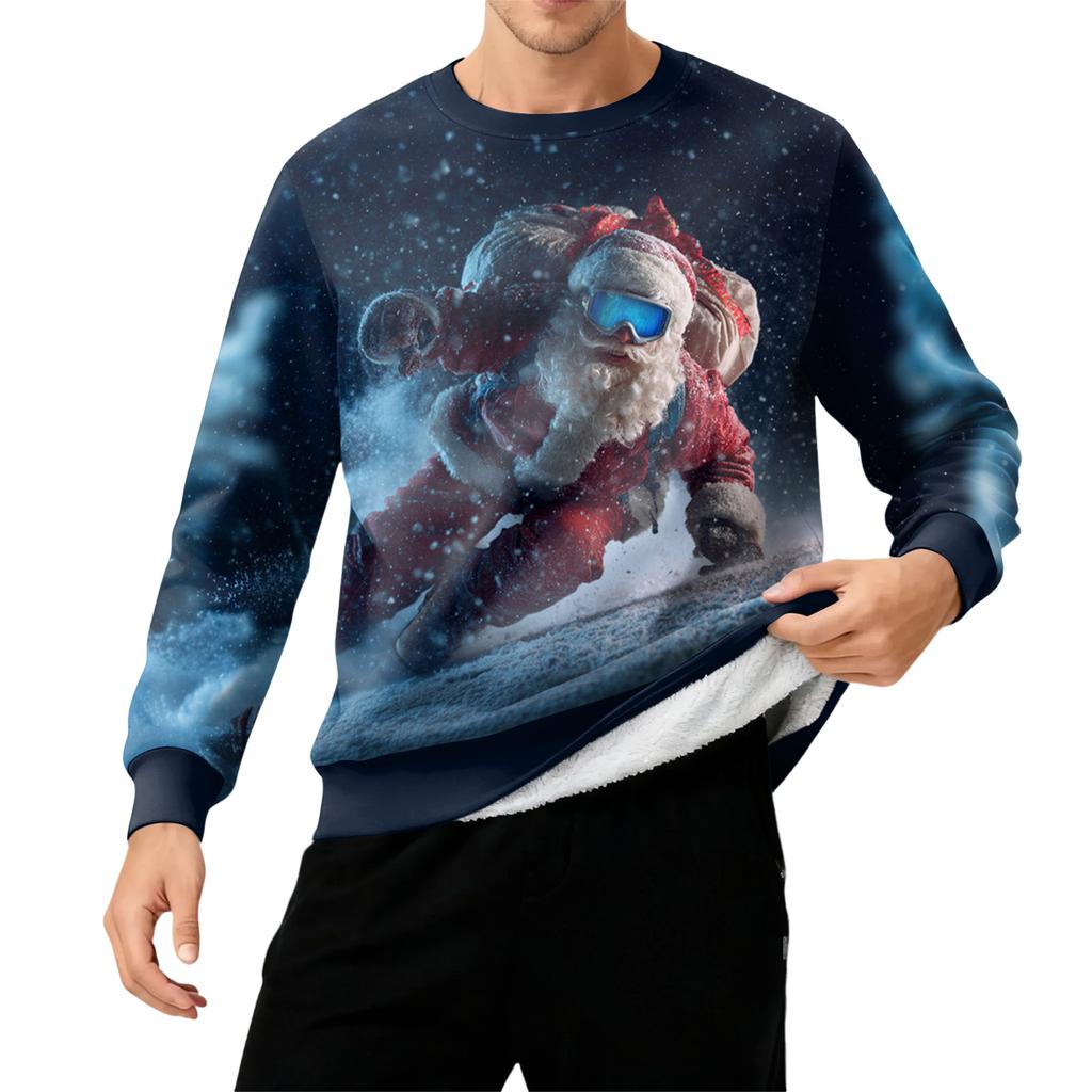 Herren Rundhals Fleecegefüttert Dick Einfarbig Sweatshirt