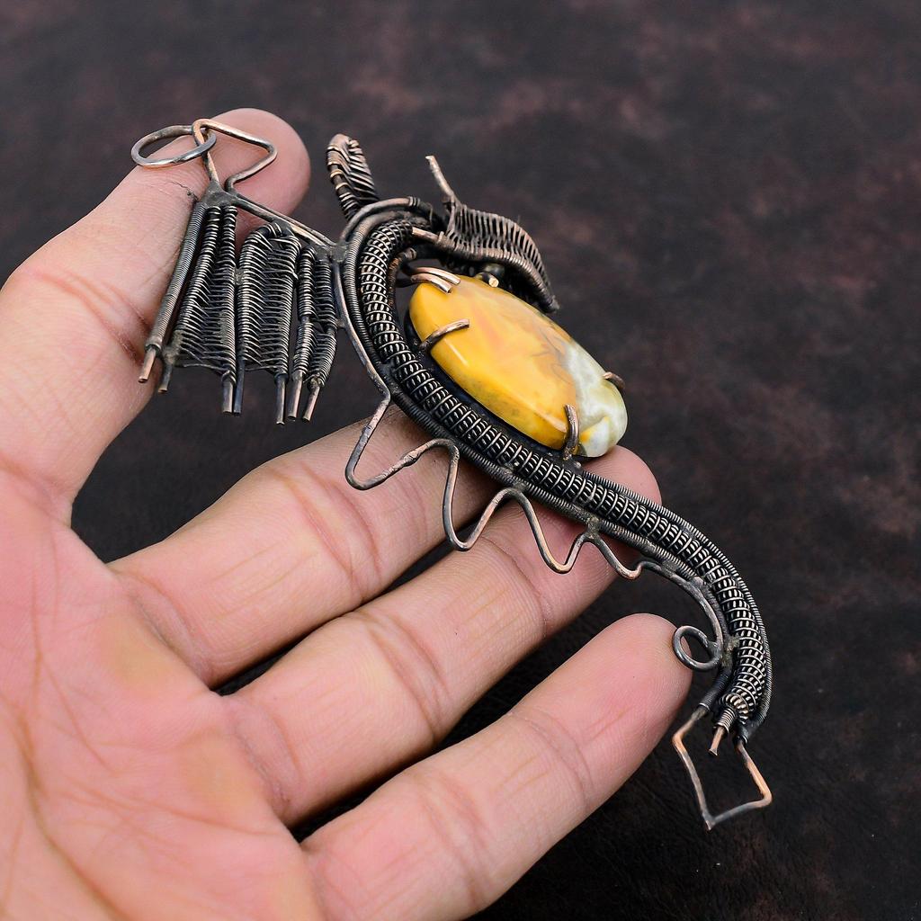 Maligano Jasper Pendant Copper Wire Wrapped Pendant Gemstone Pendant Dragon Copper Jewelry Handmade Pendant Gift For Women Wire Wrap Jewelry