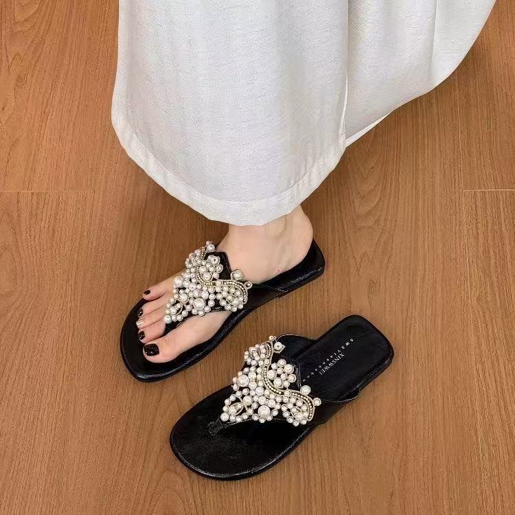 Ladies' Pearl Fairy Slimming Women's Style Flip Flops Sandals Summer Dress French Retro Bohemian Roman Women's Shoes