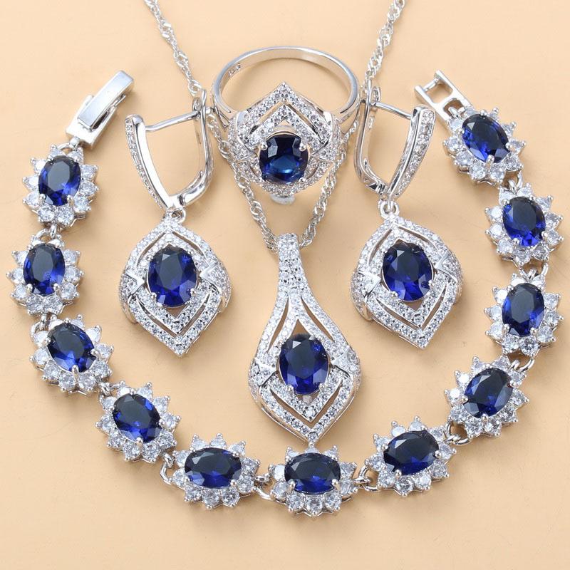 Hight Quality Fashion Accessories 925 Silver 9-Color Jewelry Sets Mystic Rainbow Zircon Female Bracelet Earring And Necklace