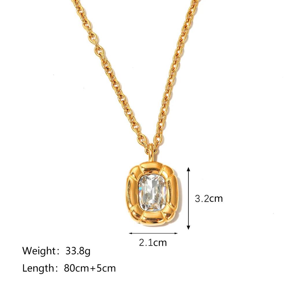 Keen-on Necklace Earring Set Cubic Zirconia Square Pendant Fashionable Personalized PVD Plating Selected Zircon Wholesale New