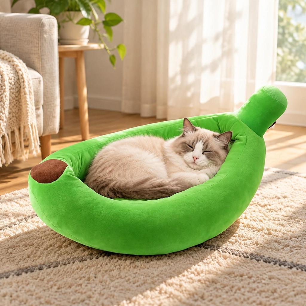 Banana-Shaped Soft Pet Cozysnooze Fruit-Shaped Bed with Raised Sides