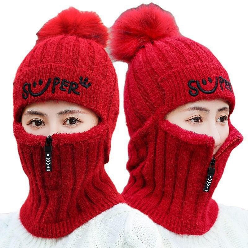 Hat Women's Winter Knitted Wool One-piece Hat Fleece Versatile Ear Protectors Cycling Warm Thickened Wool Hat