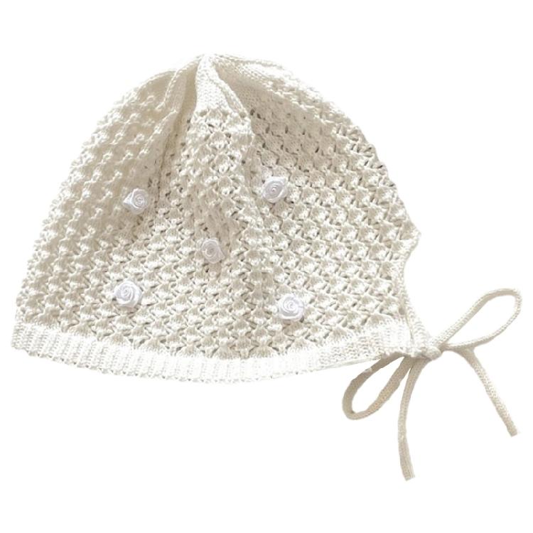 Popular Rose Flower Beanies Hat for Female Pullover Skull Hat Elegant Girl Knitting Hat Breathable Hollowed Slouch Hat