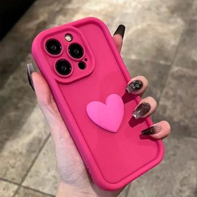 Ins Kore Sevimli 3D Aşk Kalp Silikon Şeker Telefon Kılıfı iPhone 15 13 12 11 14 Pro Max X XR XS 8 Plus + Darbeye Dayanıklı Arka Kapak
