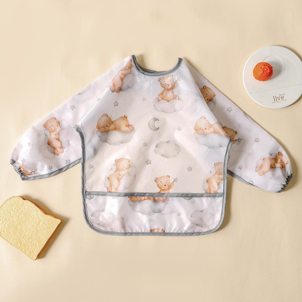 Elinfant 1PC Long Sleeve Bibs, Waterproof Feeding Bibs,Washable Burp Cloth,Coveralls Bibs,Easy To Clean,Wash-Free Eating Bibs