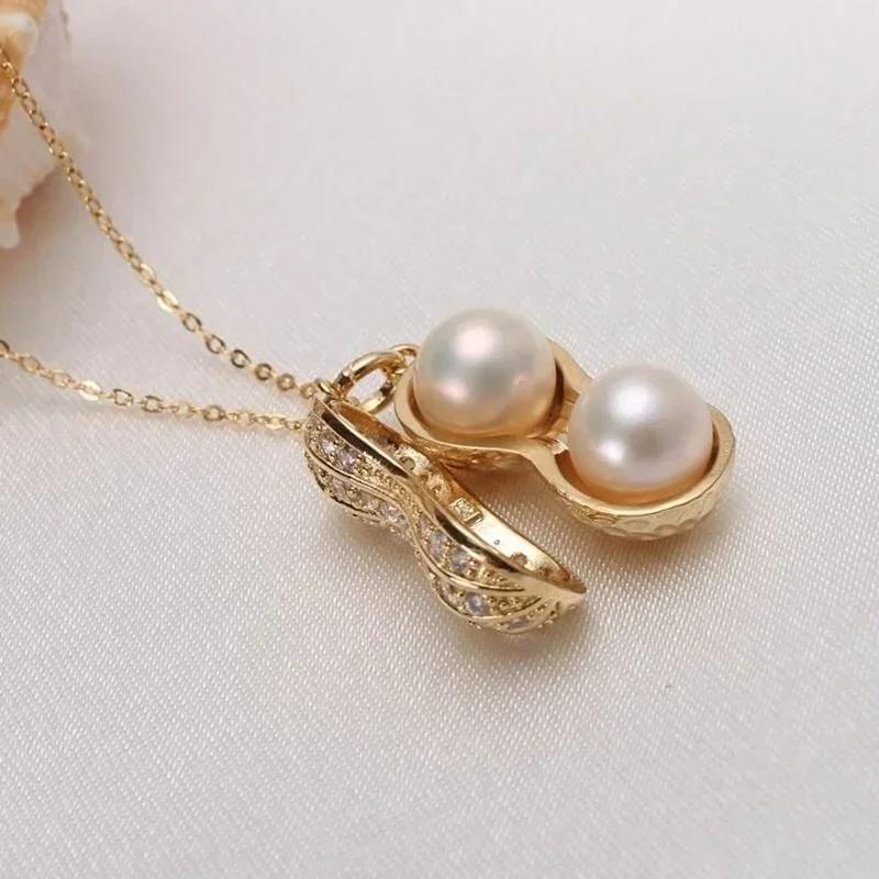 Ladies' Peanut Micro Inlaid Zircon Pearl Peanut Pendant Light Luxury Paired with Niche Fashion Temperament Collarbone  Necklace