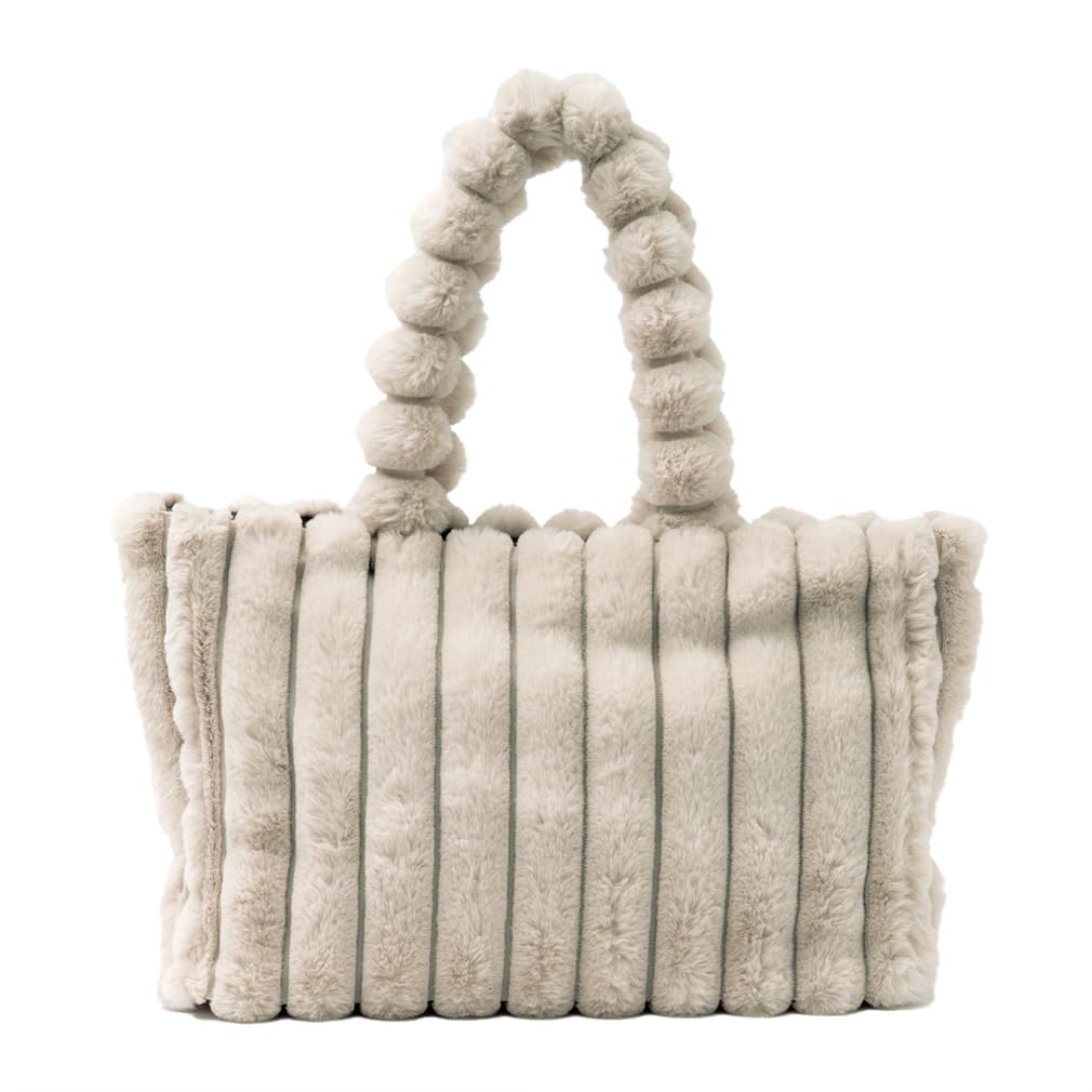 

VITAFELICE Women s Ball Handle Fur Tote Bag, Size M (nsb-30384z) (Ivory)