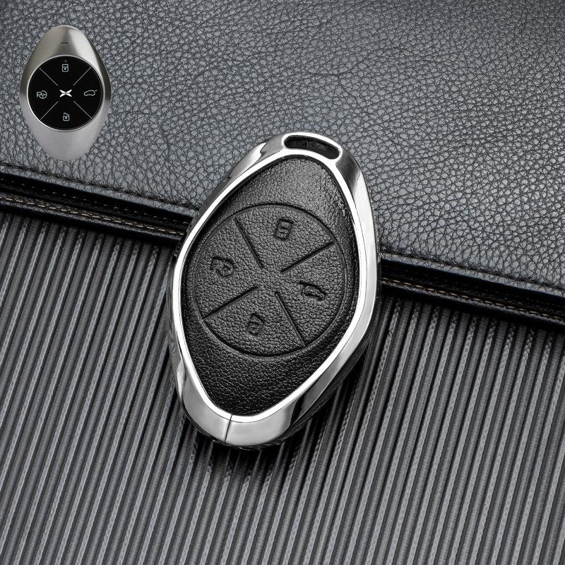Signal Unobstructed, Suitable for Xiaopeng P7 G9 G3 P5 Metal All-inclusive Double-sided Leather Car Key Protective Case