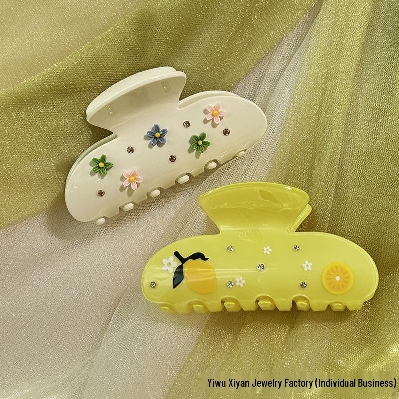 Exquisite Lemon Hair Clip: Versatile Japanese & Korean Acrylic Shark with Rhinestones