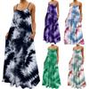 Ärmelloses Batik-Maxikleid für Damen mit verstellbaren Spaghettiträgern Locker geschnittenes langes Sommerkleid Freizeit-Strandmode