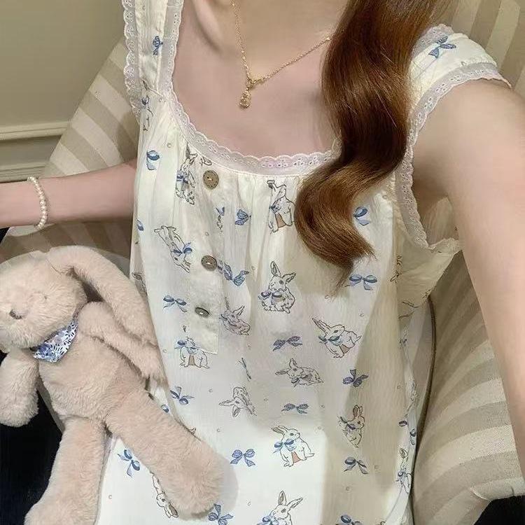 [With chest pad] Pure desire girl nightdress with chest pad summer women's pajamas, new models can be worn outside casual loungewear