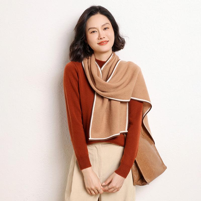 Women s 100% Pure Cashmere Honeycomb Stitch Color Block Scarf - Thick, Warm, Fashionable Knit for Autumn & Winter