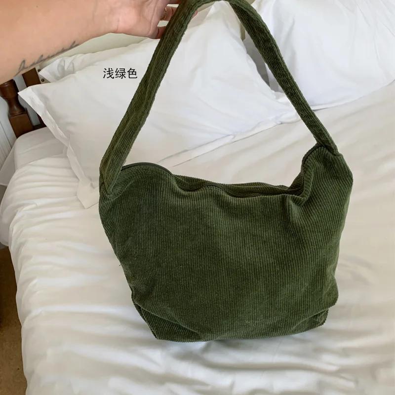 Large Capacity Women's Shoulder Bag Retro Corduroy Female Commute Shopping Bags Solid Color Ladies Simple Tote Purse Handbags