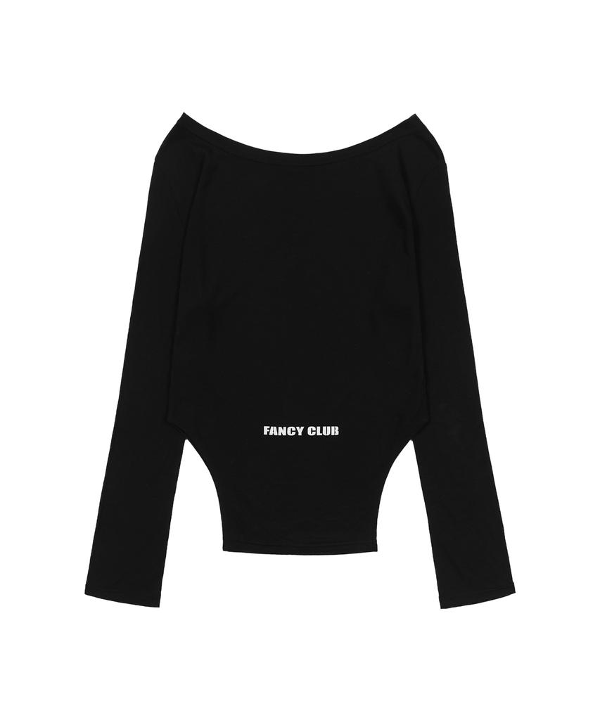 FANCY CLUB 520 Boat Neck Sheer Long Sleeve (Black) F26Qb047