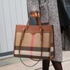 Aidrani Classic Plaid Women's Bag, Large Capacity Portable Shoulder Bag, Canvas Patchwork Cowhide, Square Handbag