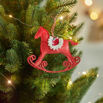 Ornement Cheval à Bascule de Noël Décoration Pendentif Cheval à Bascule à Suspendre pour Arbre de Noël Figurine Cheval de Bureau pour Maison Bureau