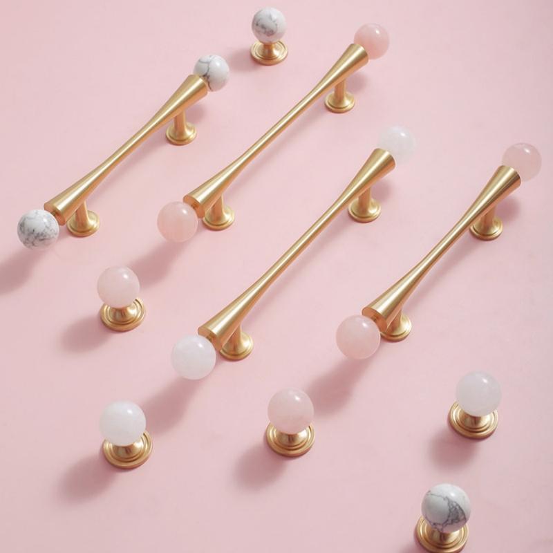 French Style Wardrobe Door Handles Personality Marble Crystal Brass Pulls for Cabinet Cupboard Dresser Drawer Furniture Hardware