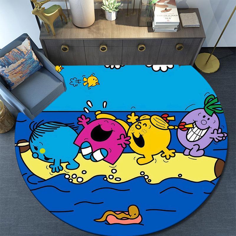 Mr. Men and Little Miss2,Round Area Rug,Carpet Rug for Living Room Bedroom Sofa Playroom Decor,Non-slip Floor Mat