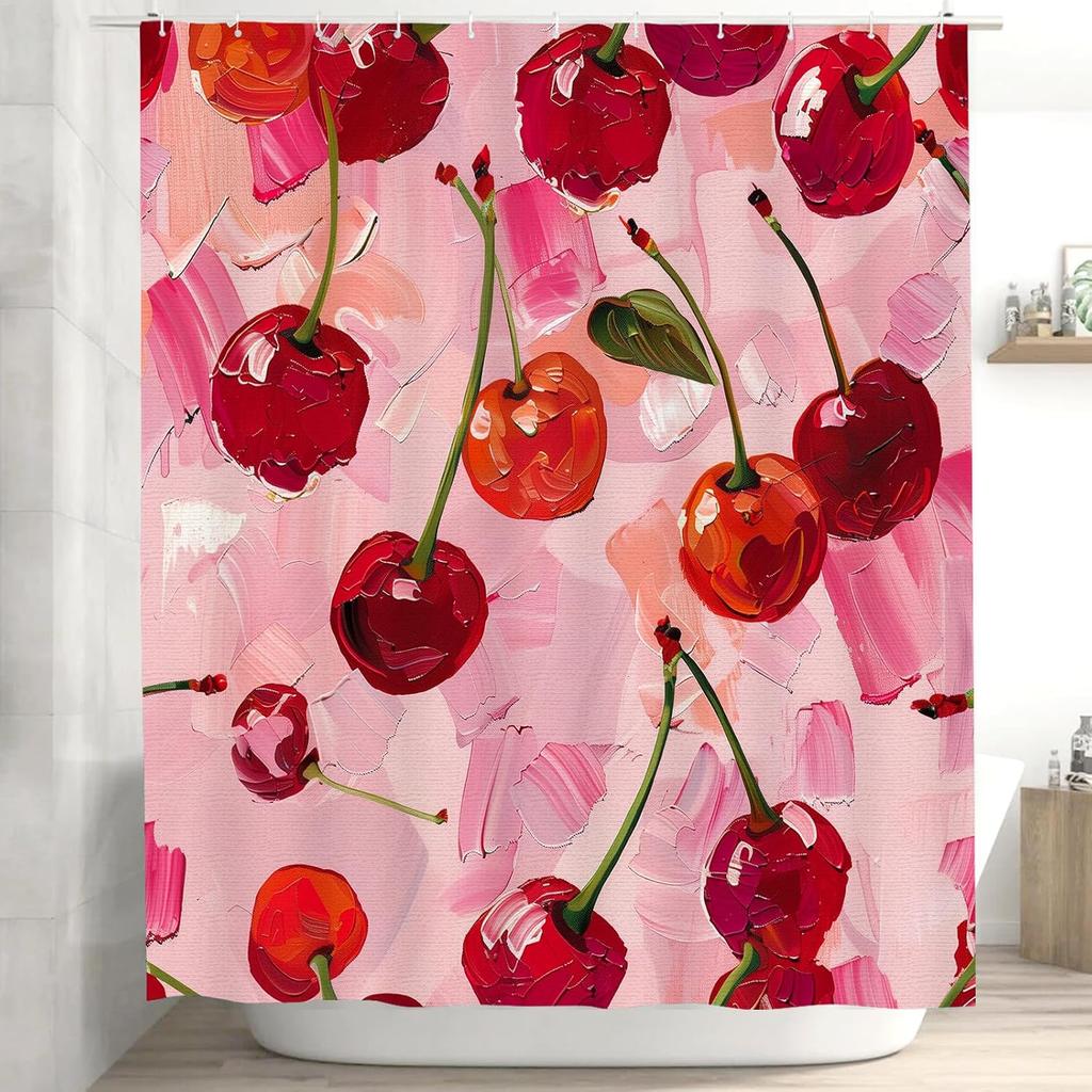 Třešňový sprchový závěs do koupelny Třešňové ovoce Sprchové závěsy Domácí koupelna Vany Olejomalba Třešňová dekorace Polyester