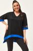 Women's Big Size Blouse Plus Size Black-Green Blouse with Tulle Detail On Sleeves and Skirt