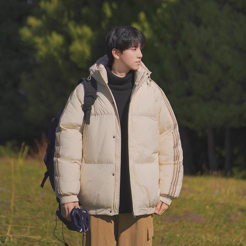 

Striped cotton-padded clothes men s winter new trend loose hooded thickened cotton-padded jacket bag clothes casual cotton-padded jacket M